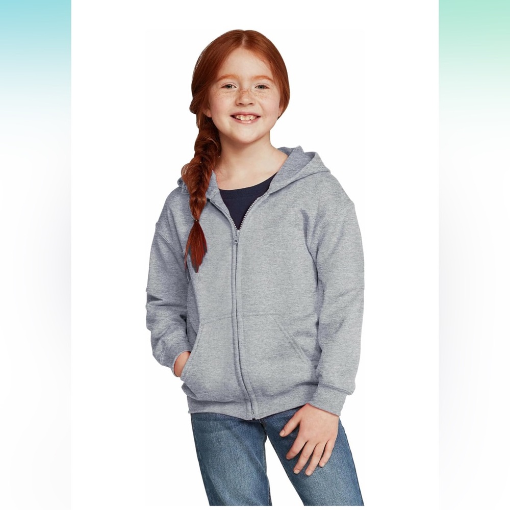 Gildan Unisex-Child Full Zip Hoodie Sweatshirt, Style G18600B- Large-‎ Grey